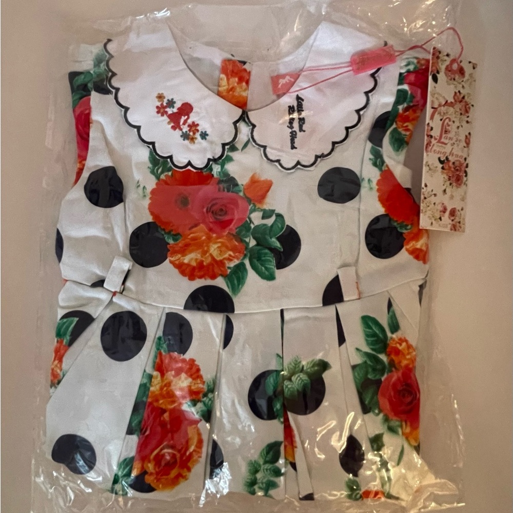 Floral Polka Dot Dress with Collar and Belt Little Red Riding Hood